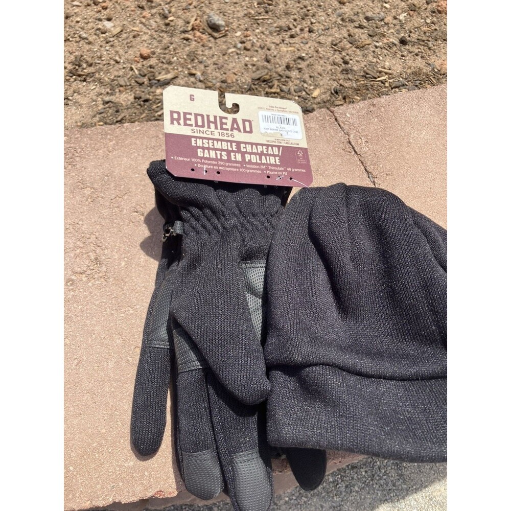 New Redhead Black L Fleece Hat And Gloves Combo